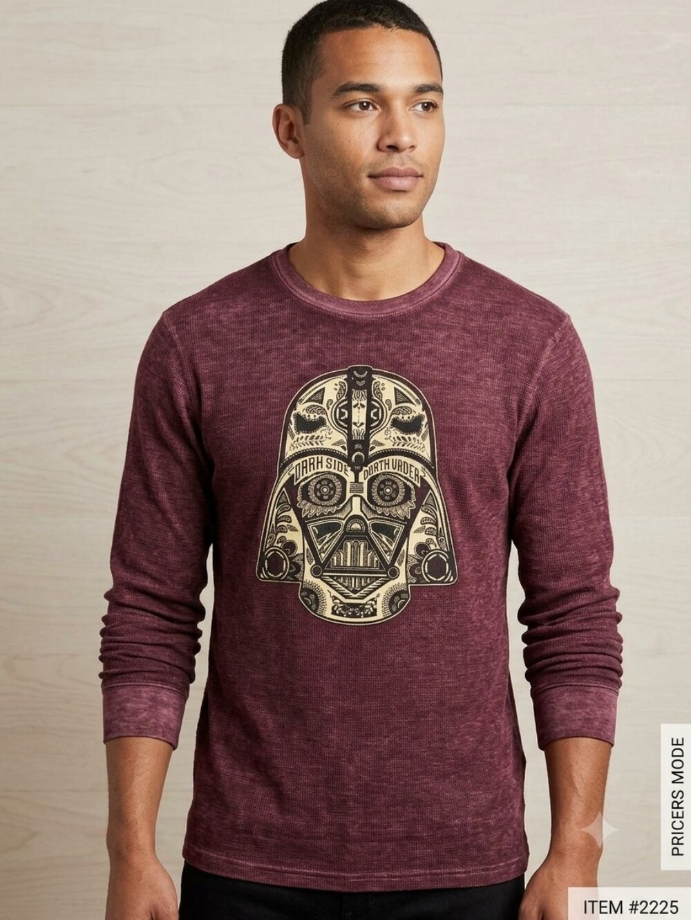 Star Wars Maroon Long Sleeve Tee with Gold Darth Vader Graphic